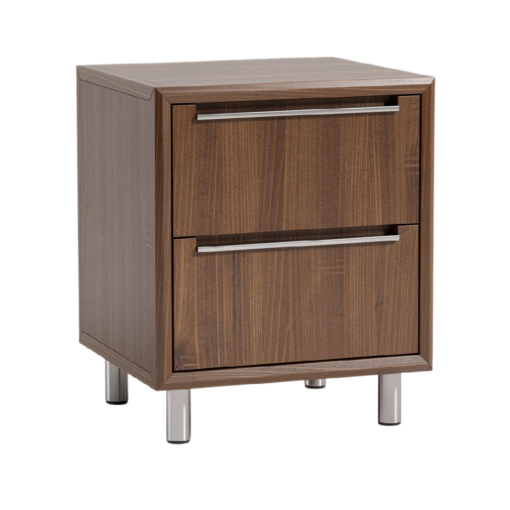Modern Wooden Nightstand with Two Drawers and Metal Legs