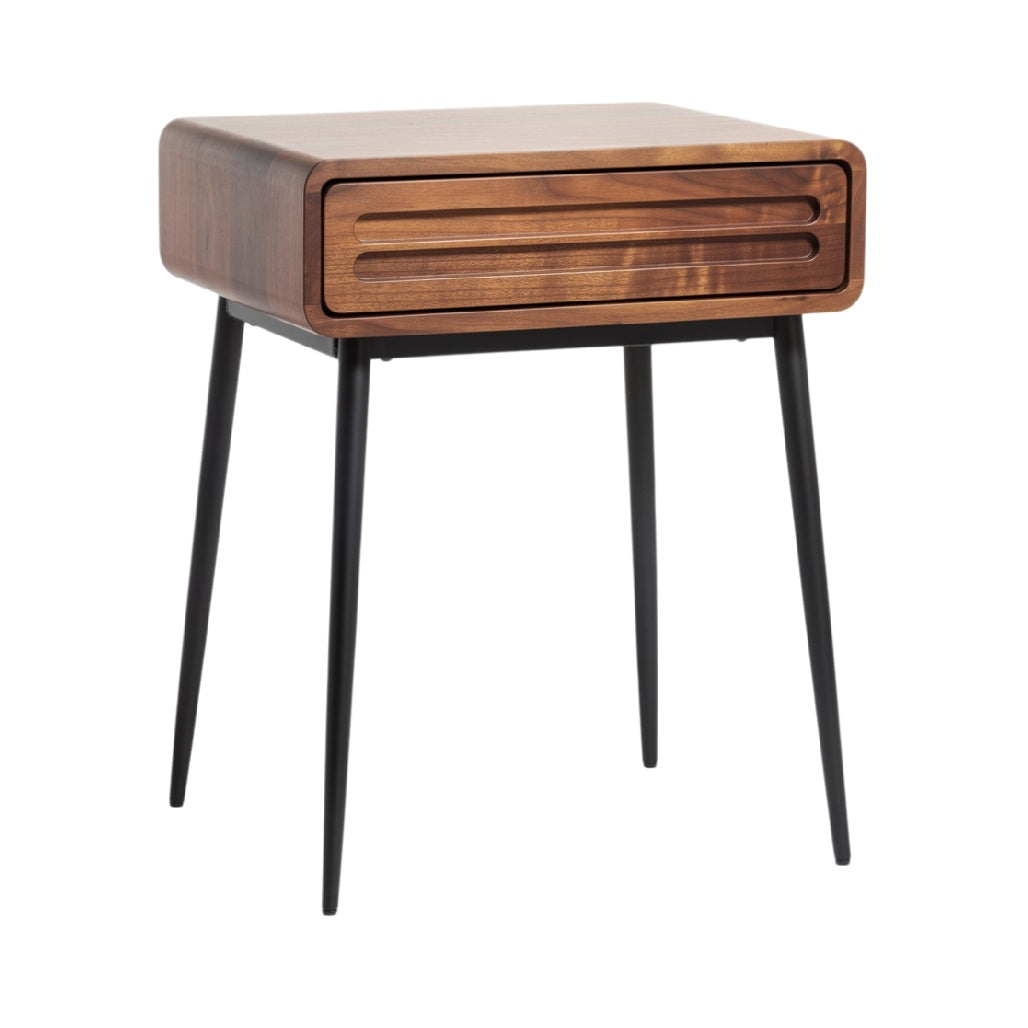 Modern Wooden Nightstand with Drawer and Steel Legs